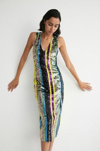 Womens Petite Sequin Stripe Cut Out Back Midi Dress - - L - Warehouse - Modalova