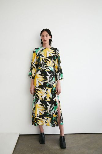 Womens Abstract Floral Belted Midi Dress - - 10 - Warehouse - Modalova