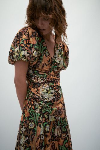 Womens WH x William Morris Society Sparkle Ruched Midi Dress - - 10 - Warehouse - Modalova