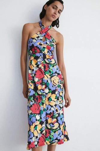 Womens Floral Halter Neck Jersey Crepe Midi Dress - - M - Warehouse - Modalova