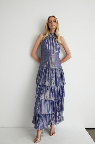Womens Sparkle Halter Neck Tiered Maxi Dress - - 14 - Warehouse - Modalova