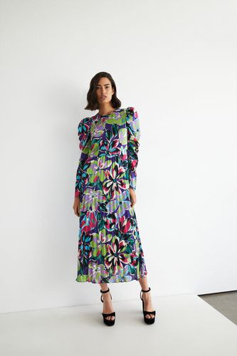 Womens Floral Pleated Puff Sleeve Maxi Dress - - 8 - Warehouse - Modalova