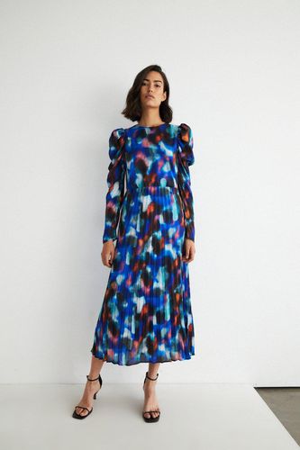 Womens Abstract Pleated Puff Sleeve Maxi Dress - - 10 - Warehouse - Modalova
