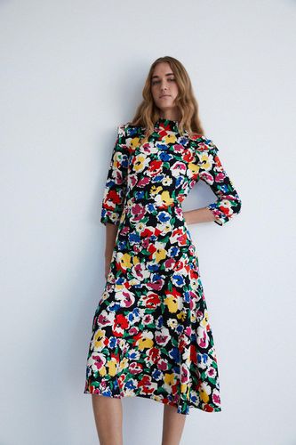 Womens Petite Floral Flippy Mock Neck Midi Dress - - 10 - Warehouse - Modalova