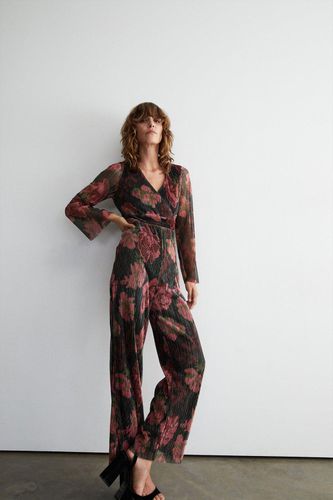 Womens Floral Metallic Plisse Wrap Jumpsuit - - S - Warehouse - Modalova
