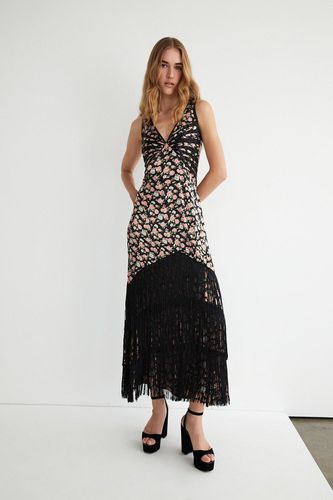 Womens Premium Fringing V Neck Maxi Dress - - 12 - Warehouse - Modalova