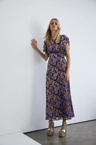Womens Velvet Devore Ruffle Sleeve Maxi Dress - - 8 - Warehouse - Modalova