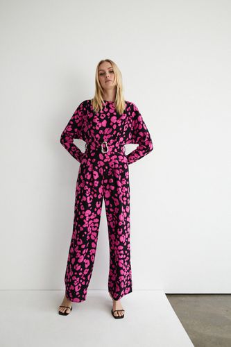 Womens Animal Relaxed Sleeve Belted Jumpsuit - - 12 - Warehouse - Modalova