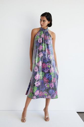 Womens Printed Sequin Halterneck Midi Dress - - 10 - Warehouse - Modalova