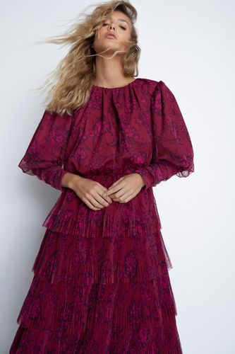Womens Printed Tiered Tulle Dress - - 10 - Warehouse - Modalova
