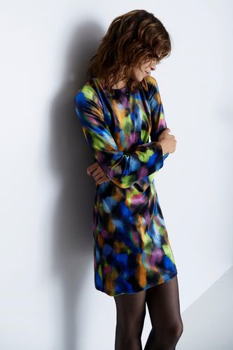 Womens Art Print Velvet Shift Flare Sleeve Mini Dress - - L - Warehouse - Modalova