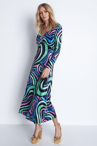 Womens Swirl Print Velvet Plunge Neck Midi Dress - - S - Warehouse - Modalova
