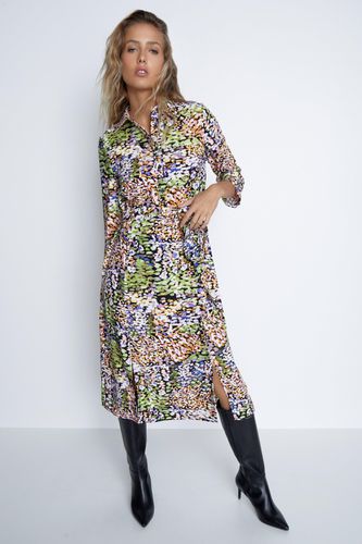 Womens Abstract Smudge Roll Sleeve Shirt Dress - - 10 - Warehouse - Modalova
