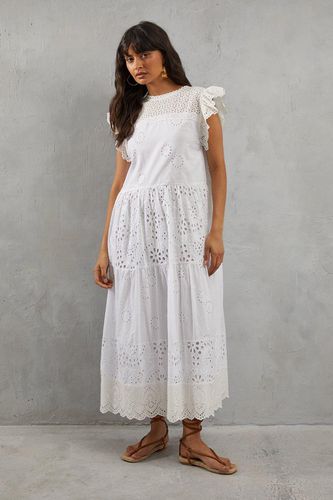 Womens Broderie Mix Tiered Midi Dress - - 16 - Warehouse - Modalova