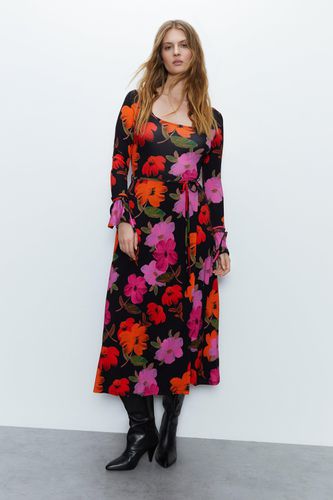 Womens Floral Print Fluted Sleeve Wrap Dress - - S - Warehouse - Modalova