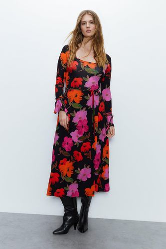 Womens Floral Print Fluted Sleeve Wrap Dress - - XS - Warehouse - Modalova