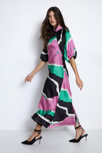 Womens Colour Block Puff Sleeve Dress - - 10 - Warehouse - Modalova