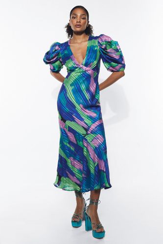 Womens Abstract Print Jacquard Puff Sleeve Maxi Dress - - 6 - Warehouse - Modalova