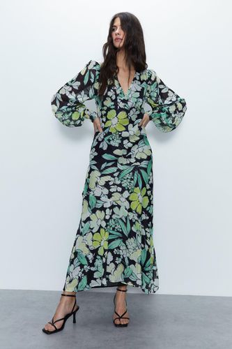 Womens Floral Metallic Stripe Printed Midi Dress - - 12 - Warehouse - Modalova