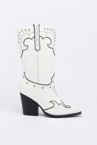Womens Leather Studded Contrast Stitch Cowboy Boot - - 4 - Warehouse - Modalova