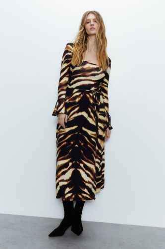 Womens Animal Print Fluted Sleeve Wrap Dress - - M - Warehouse - Modalova
