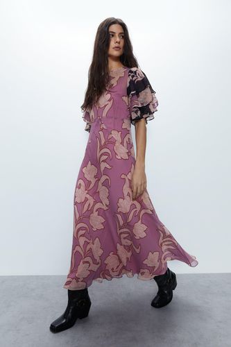 Womens Shadow Floral Angel Sleeve Midi Dress - - 10 - Warehouse - Modalova