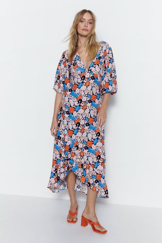 Womens Floral Plunge Asymmetric Hem Midi Dress - - 10 - Warehouse - Modalova