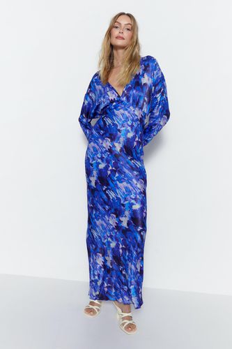 Womens Blurred Abstract Print Satin Batwing Dress - - 14 - Warehouse - Modalova