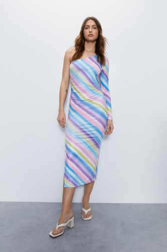 Womens Printed One Shoulder Ruched Slinky Midi Dress - - 10 - Warehouse - Modalova