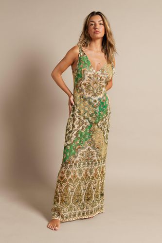 Womens Viscose Tile Border Print Glitter Maxi Beach Dress - - M - Warehouse - Modalova