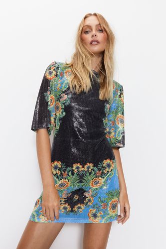 Womens Floral Sequin Low Back Mini Dress - - 16 - Warehouse - Modalova