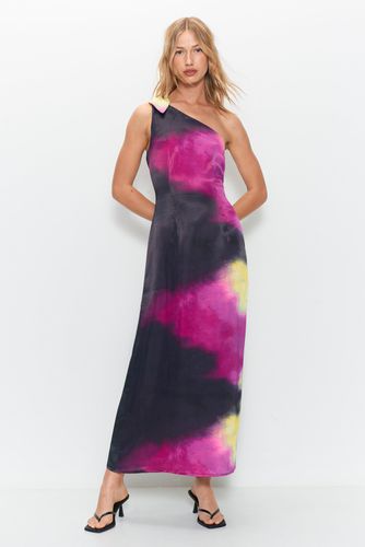 Womens Premium Satin Tie Dye One Shoulder Maxi Dress - - 12 - Warehouse - Modalova