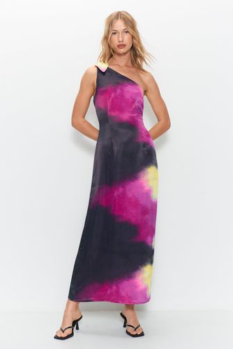 Womens Premium Satin Tie Dye One Shoulder Maxi Dress - - 6 - Warehouse - Modalova