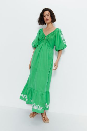 Womens Embroidered Puff Sleeve Midi Dress - - 10 - Warehouse - Modalova