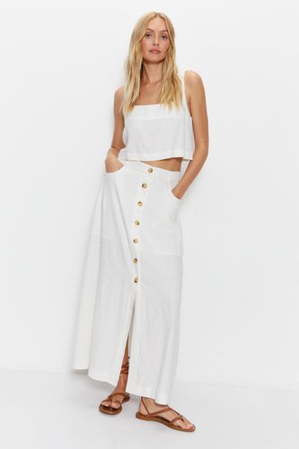 Womens Linen Button Detail Midi Skirt - - 12 - Warehouse - Modalova
