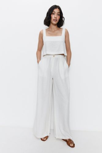 Womens Linen Wide Leg Trousers - - 14 - Warehouse - Modalova