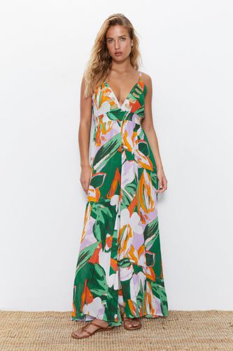 Womens Rayon Crepe Tropical Embroidered Tie Back Beach Jumpsuit - - S - Warehouse - Modalova