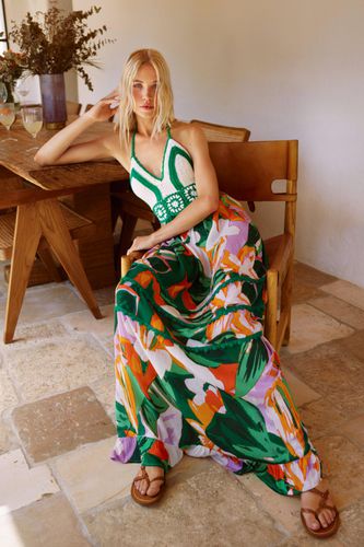 Womens Crinkle Rayon Tropical Crochet Maxi Beach Dress - - 10 - Warehouse - Modalova