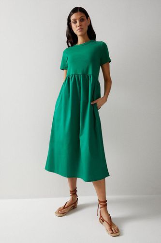 Womens Short Sleeve Woven Mix Midi Dress - - 12 - Warehouse - Modalova