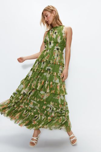 Womens Floral Printed Tulle Keyhole Halter Maxi Dress - - 12 - Warehouse - Modalova