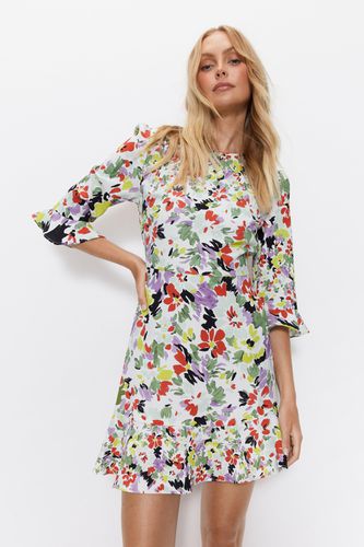 Womens Floral Satin Crepe Mini Flippy Dress - - 10 - Warehouse - Modalova