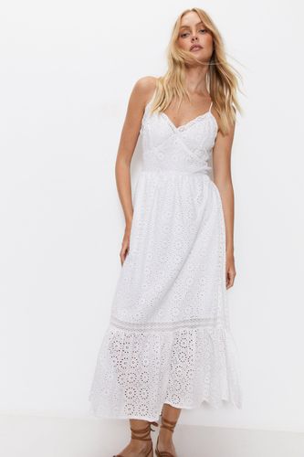 Womens Strappy Broderie Maxi Dress - - 16 - Warehouse - Modalova