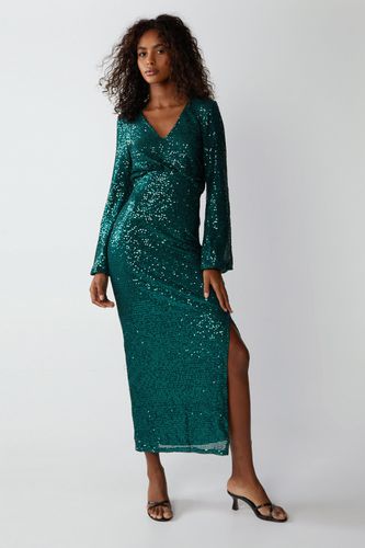 Womens Sequin Balloon Sleeve Maxi Dress - - 12 - Warehouse - Modalova