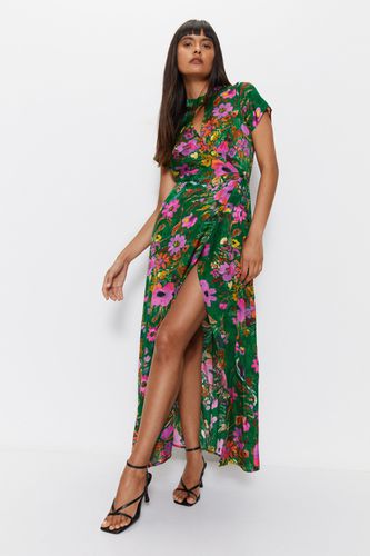 Womens Floral Printed Viscose Jacquard Keyhole Midi Dress - - 10 - Warehouse - Modalova