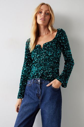 Womens Velvet Sequin Sweetheart Neckline Top - - 10 - Warehouse - Modalova