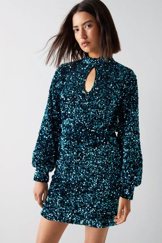 Womens Velvet Sequin Keyhole Front Mini Dress - - 10 - Warehouse - Modalova