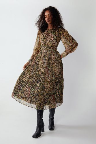 Womens Leopard Print Pleated Midi Dress - - 10 - Warehouse - Modalova