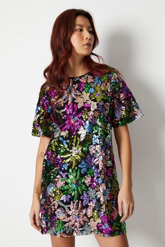 Womens Floral Sequin Mini Shift Dress - - 10 - Warehouse - Modalova