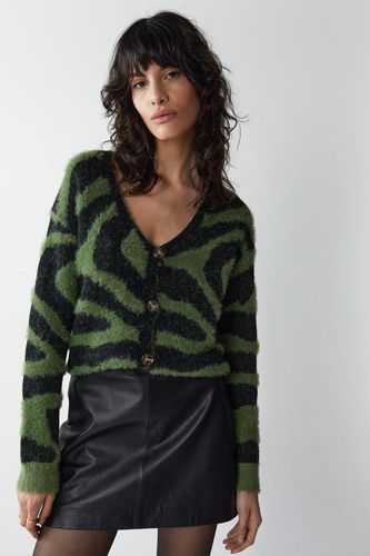 Womens Fluffy Knitted Zebra Oversized Cardigan - - L - Warehouse - Modalova