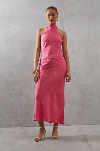 Womens Satin Jacquard Halter Tie Neck Midi - - 16 - Warehouse - Modalova